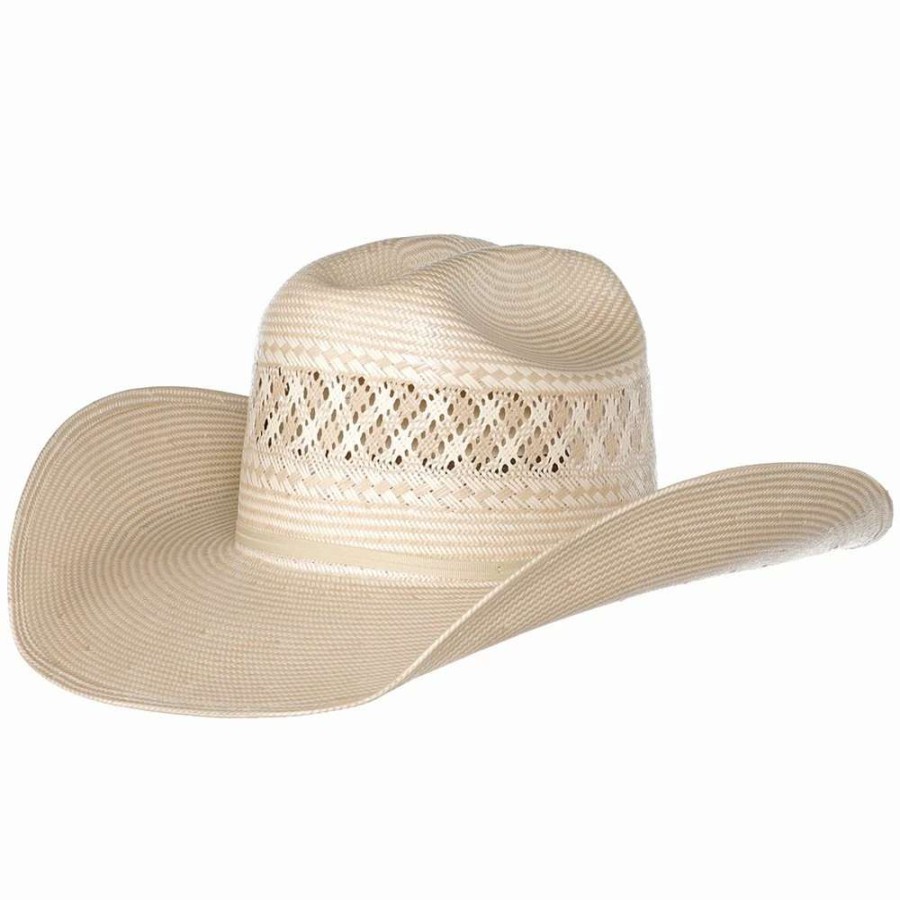 Straw Cowboy Hats * | American Hats American Hat Co Two Tone Vented Ivory And Tan Rancher Crease Straw Hat