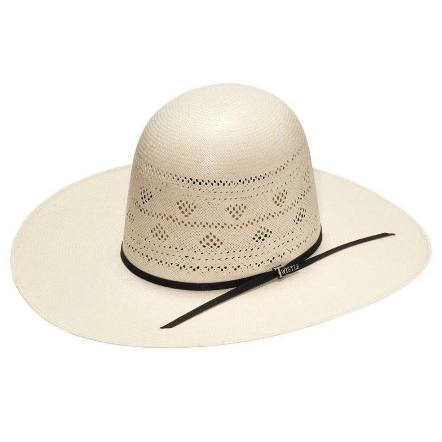 Straw Cowboy Hats * | Nrs 20X Ivory Double Row Fancy Vent 4 1/4 Inch Brim Open Crown Straw Cowboy Hat