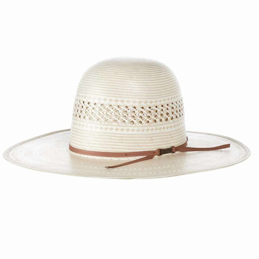 Straw Cowboy Hats * | American Hats Ahc 7700 Fancy Vent With Two Tone Ivory And Tan 4 1/4In. Brim Round Oval Open Crown Cowboy Hat