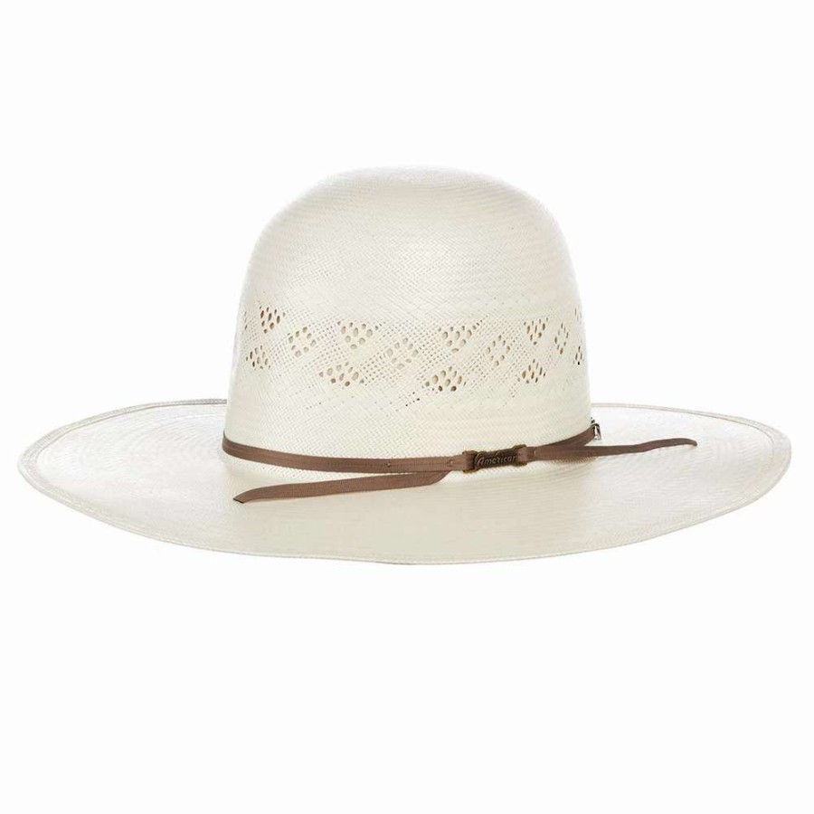 Straw Cowboy Hats * | American Hats Ahc 8500 Fancy Vent Solid Weave Ivory 4 1/4In. Brim Round Oval Open Crown Cowboy Hat